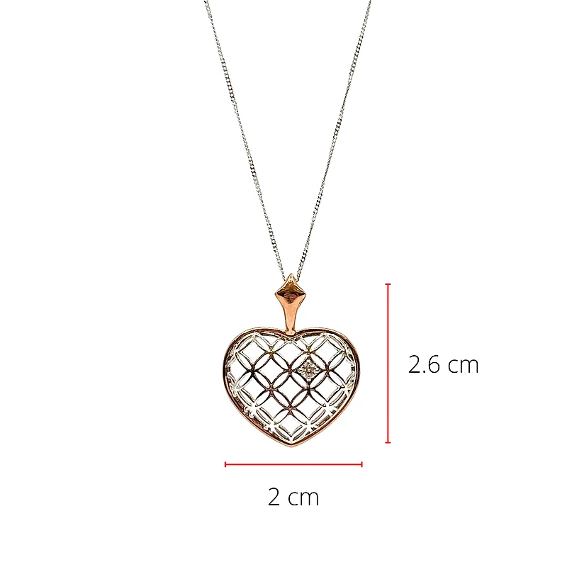 10K White & Rose Gold 0.142cttw Canadian Diamond Heart Necklace, 18"