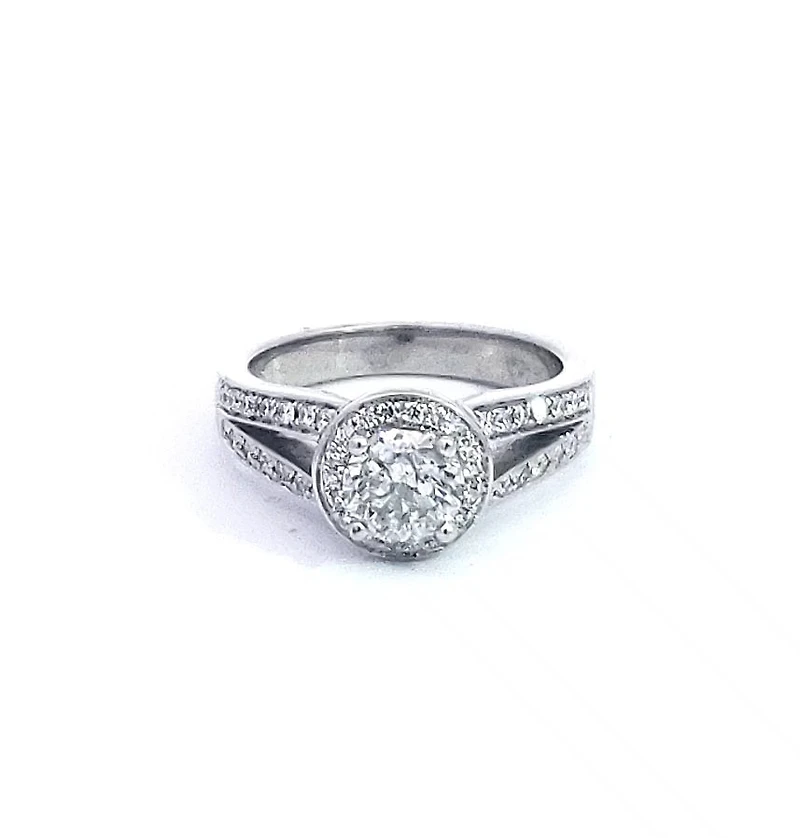 14K White Gold 1.31cttw Diamond Halo Engagement Ring