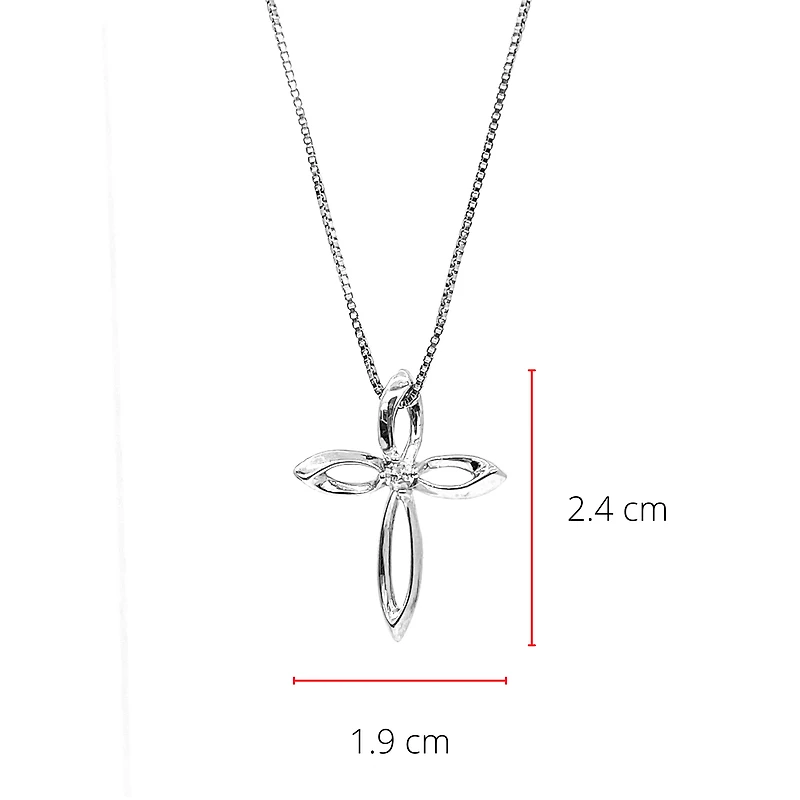 Sterling Silver 0.075cttw Diamond Cross Pendant, 18"