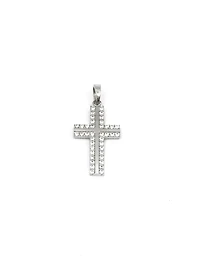 10K White Gold Cubic Zirconia Cross - 21mm x 13mm