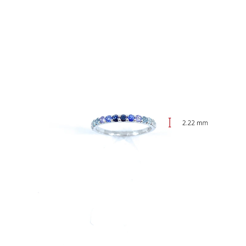 10K White Gold Genuine 2mm White Zircon, Aquamarine, Blue Zircon, Blue Topaz, Tanzanite, Ceylon Sapphire and Sapphire Gemstone Ring, size 6.5 - 4.5