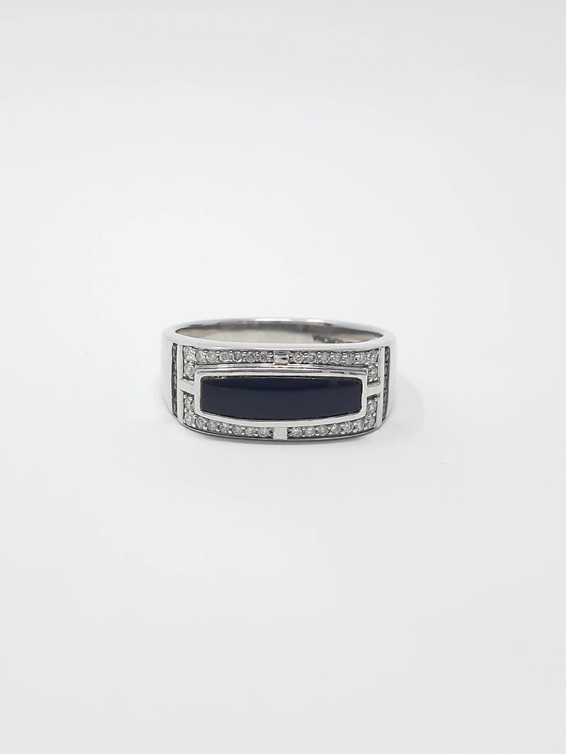 10K White Gold Onyx 0.25cttw and Black Diamond Ring - /