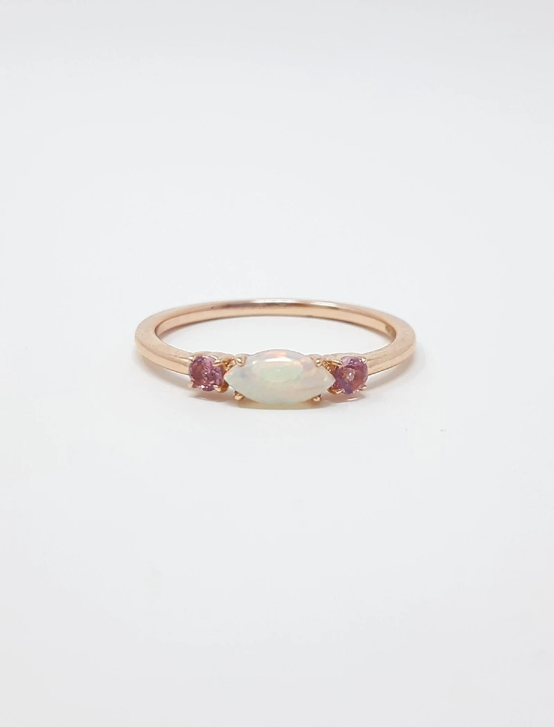 10K Rose Gold 7 x 3.25mm Opal and 2.5mm Pink Tourmaline Ring