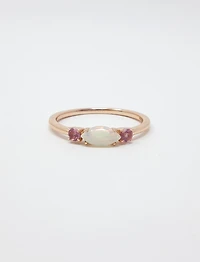 10K Rose Gold 7 x 3.25mm Opal and 2.5mm Pink Tourmaline Ring