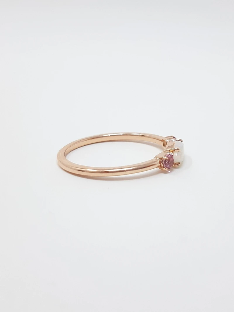 10K Rose Gold 7 x 3.25mm Opal and 2.5mm Pink Tourmaline Ring