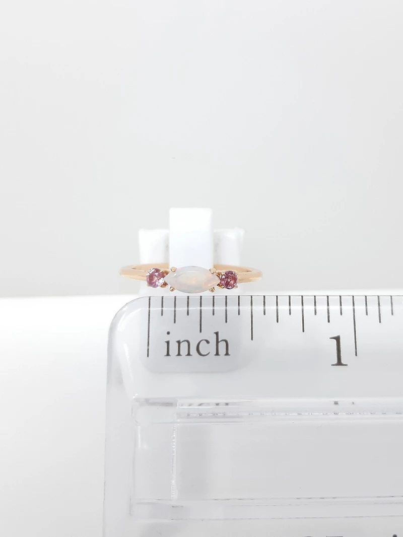 10K Rose Gold 7 x 3.25mm Opal and 2.5mm Pink Tourmaline Ring