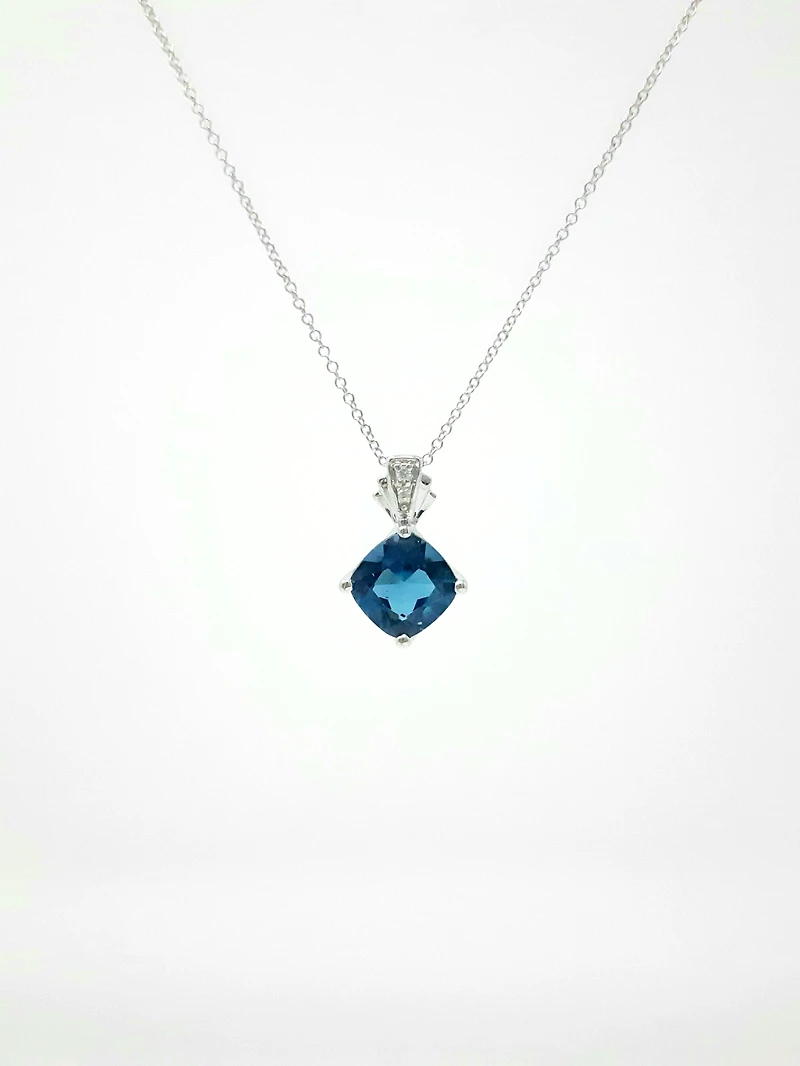 Blue Topaz and Diamond Pendant