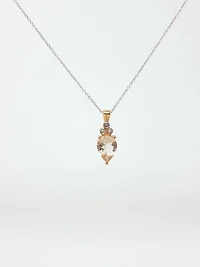 TRACKING - 10K Rose Gold 8x6mm Pear Cut Morganite and Diamond Pendant, 18"