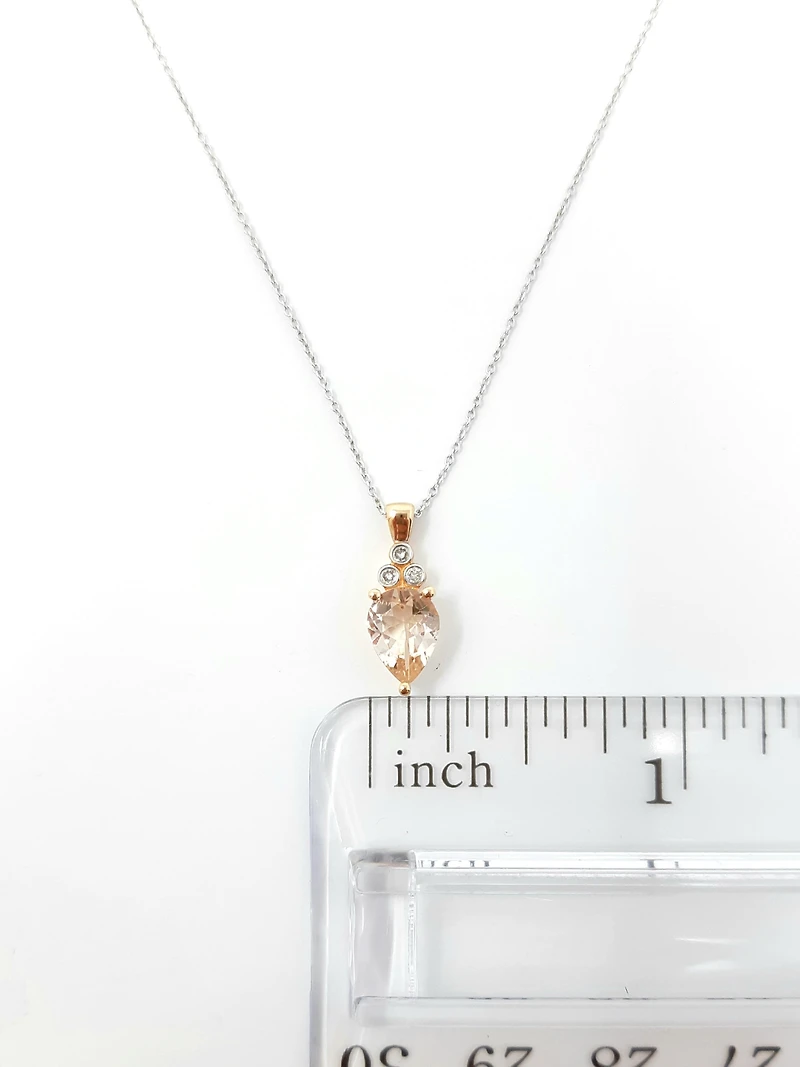 TRACKING - 10K Rose Gold 8x6mm Pear Cut Morganite and Diamond Pendant, 18"