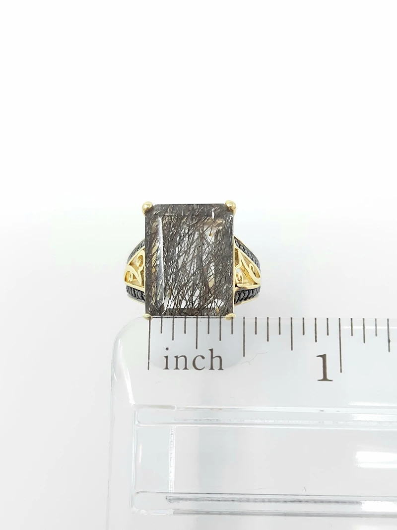 Tourmalinated Quartz and Black Diamond Ring - 4.5