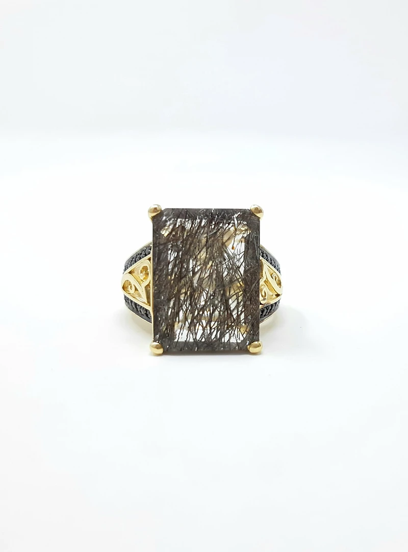 Tourmalinated Quartz and Black Diamond Ring - 4.5