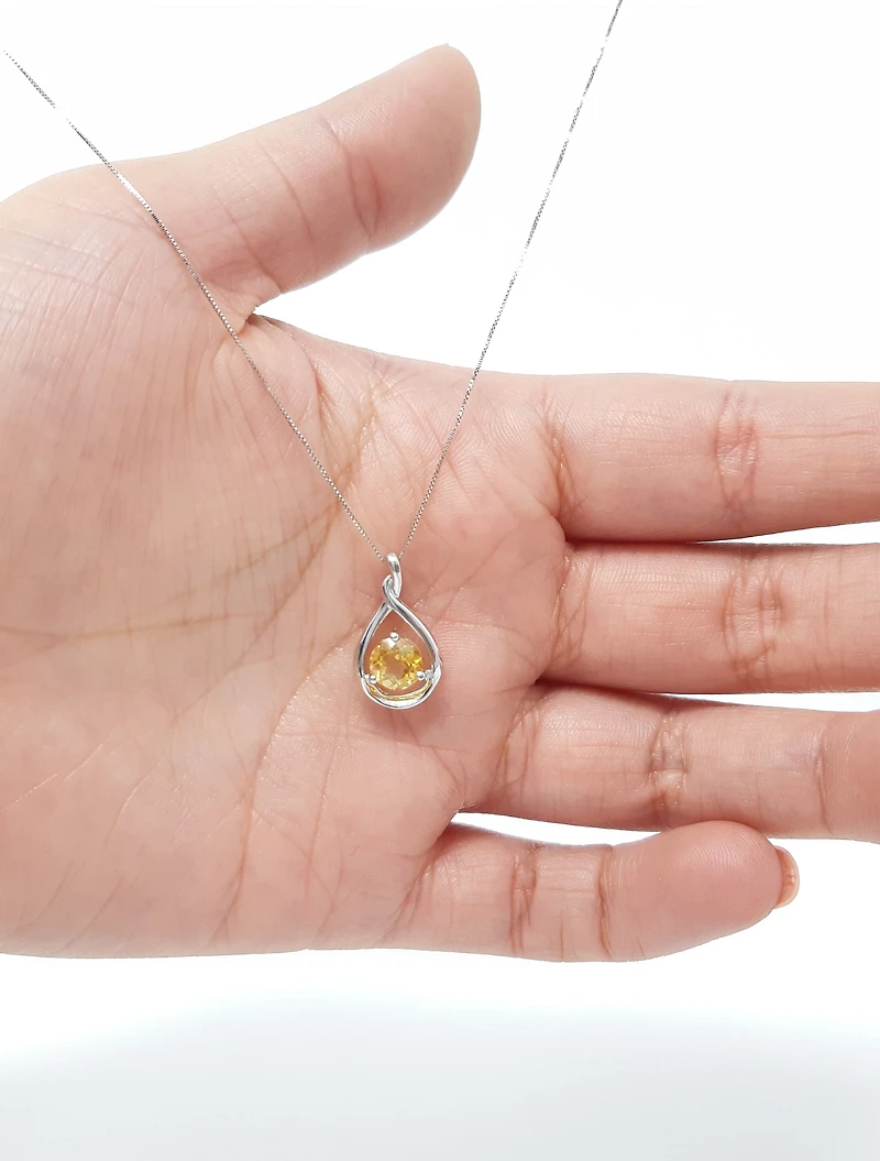 10K and 14K White Gold Citrine Pendant, 18"