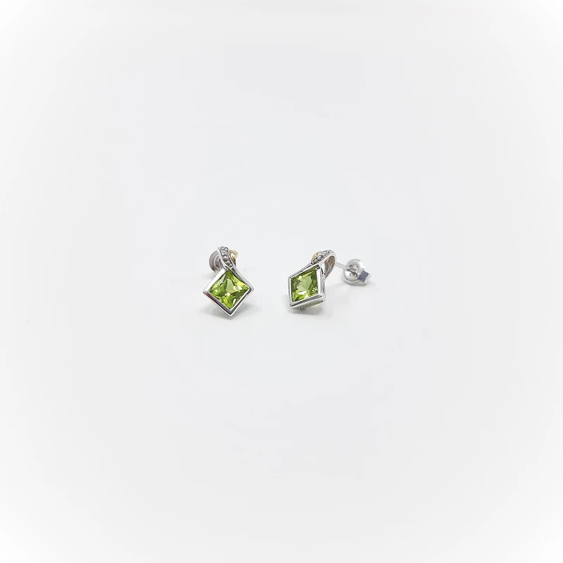 10K White & Yellow Gold 1.80cttw Genuine Peridot and 0.01cttw Diamond Earrings
