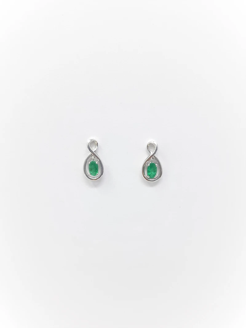 10K White Gold Oval Cut Emerald Stud Earrings