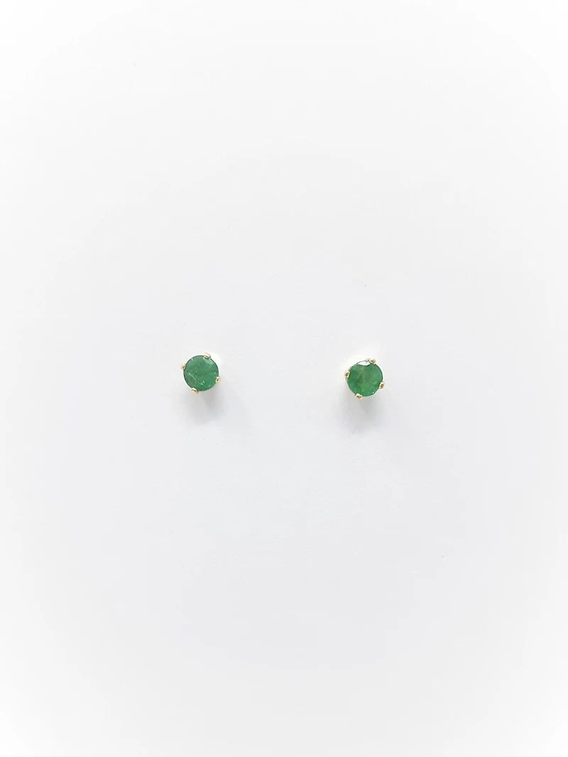 14K Yellow Gold Emerald Stud Earrings