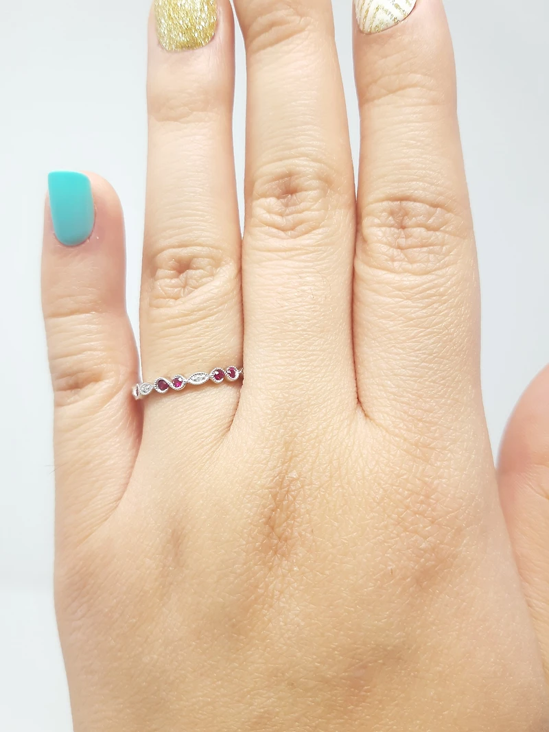 14K White Gold Ruby and Diamond Infinity Ring