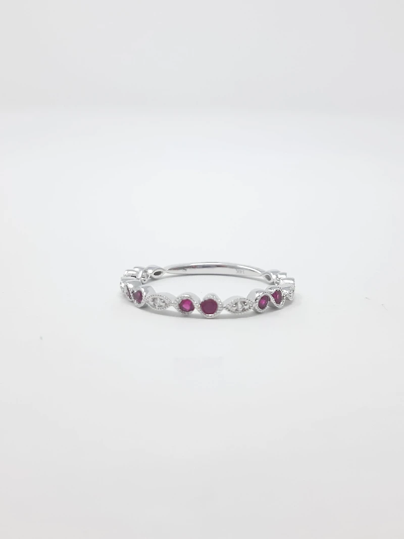 14K White Gold Ruby and Diamond Infinity Ring