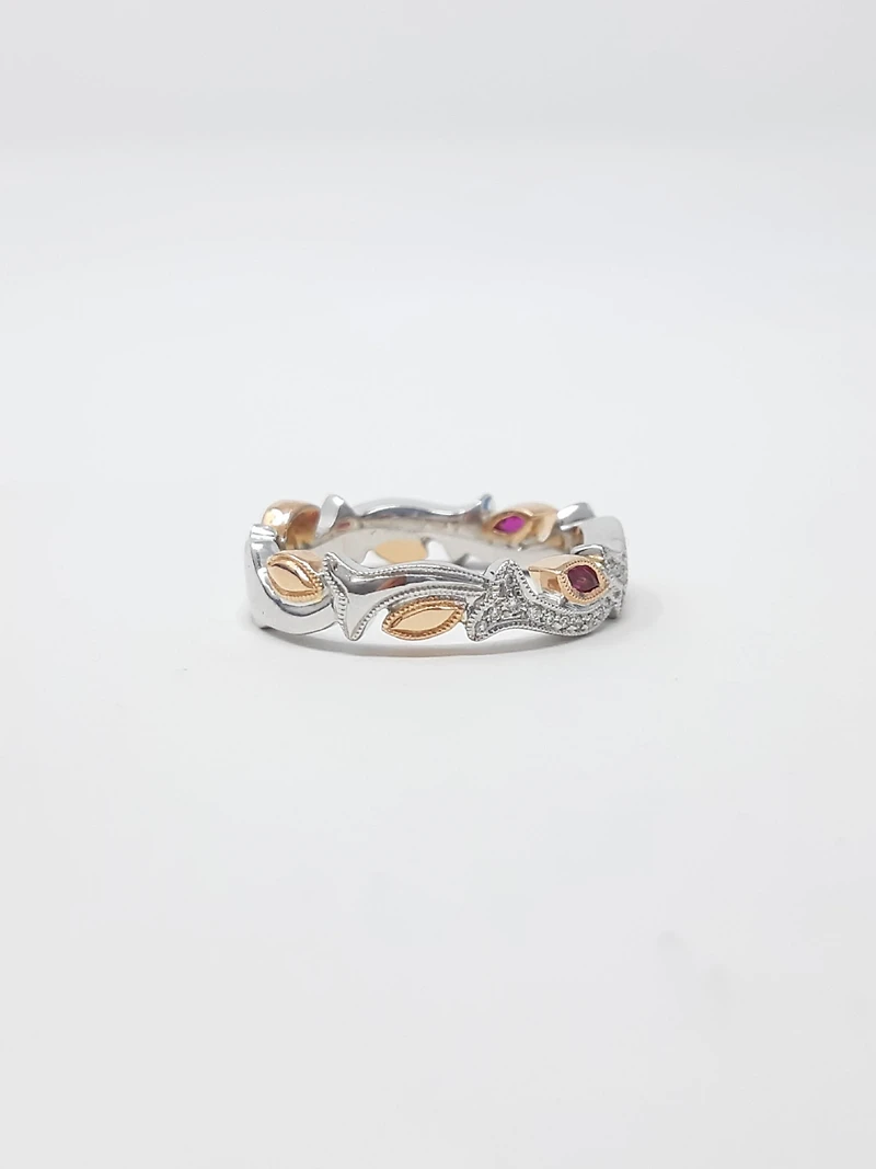 14K Two Tone White and Rose Gold 0.20cttw Ruby and 0.07cttw Diamond Ring