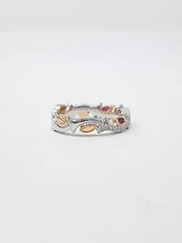 14K Two Tone White and Rose Gold 0.20cttw Ruby and 0.07cttw Diamond Ring