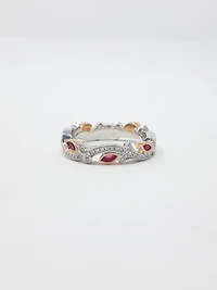 14K Two Tone White and Rose Gold 0.20cttw Ruby and 0.07cttw Diamond Ring