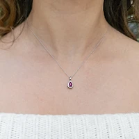 10K White Gold Genuine Ruby and Diamond Pendant