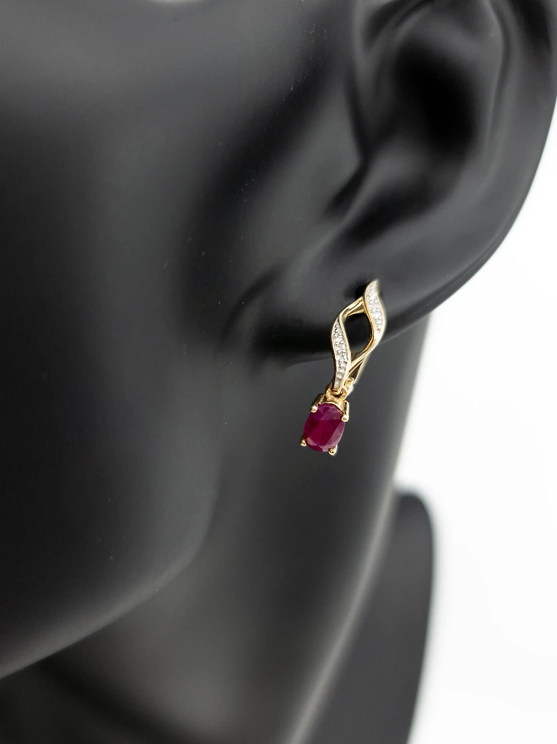 10K Yellow Gold Ruby & Diamond Earrings