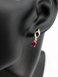 10K Yellow Gold Ruby & Diamond Earrings