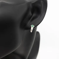 10K White Gold Genuine Emerald & Diamond Earring