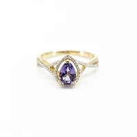 10K Yellow Gold Amethyst & 0.12cttw Diamond Ring- Size 6.5