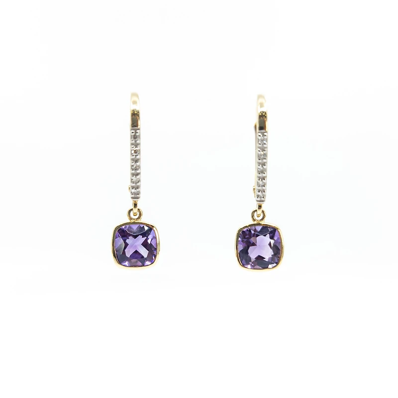10K Yellow Gold Amethyst & Diamond 0.04cttw Earrings