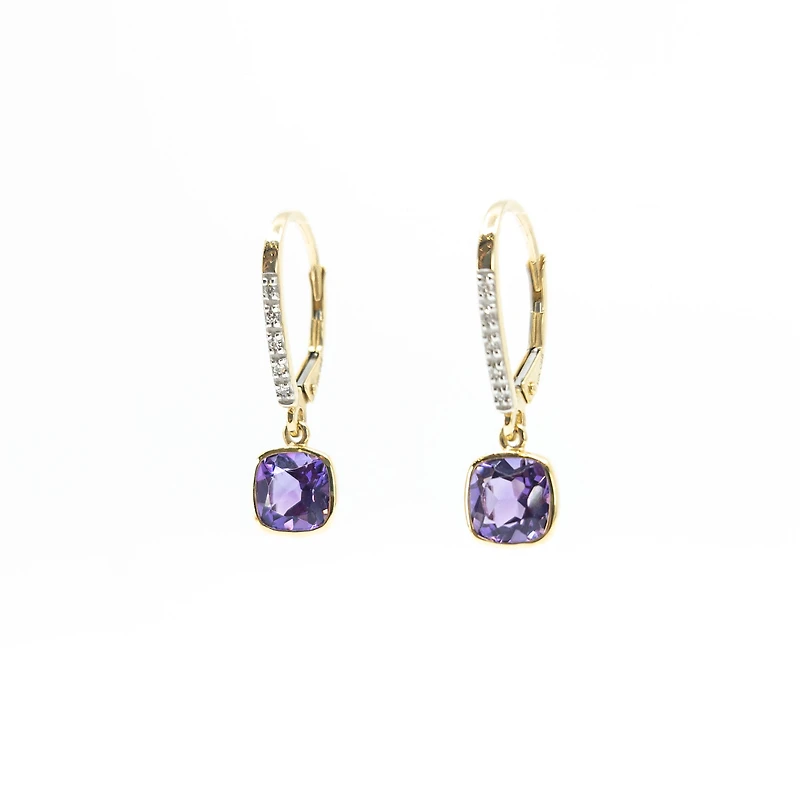10K Yellow Gold Amethyst & Diamond 0.04cttw Earrings