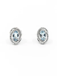 925 Sterling Silver Aquamarine & Diamond Halo Stud Earrings