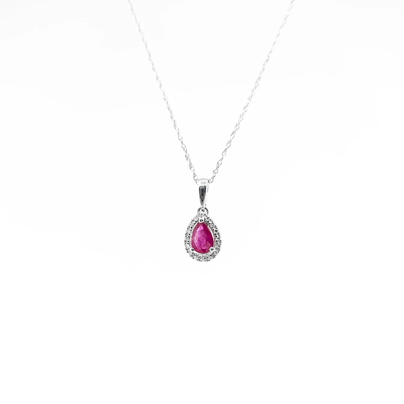 10K White Gold Genuine Ruby and Diamond Pendant