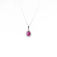 10K White Gold Genuine Ruby and Diamond Pendant