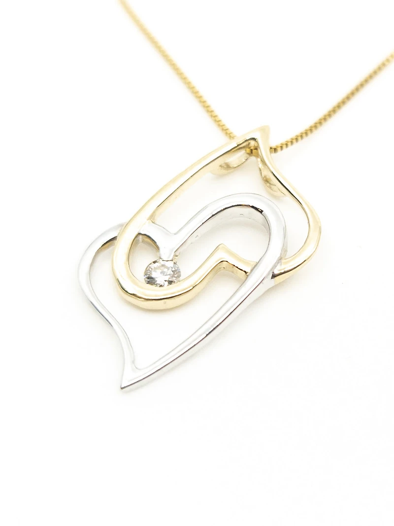 10K 2 Tone Gold Diamond Heart Necklace - 18"