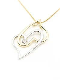 10K 2 Tone Gold Diamond Heart Necklace - 18"