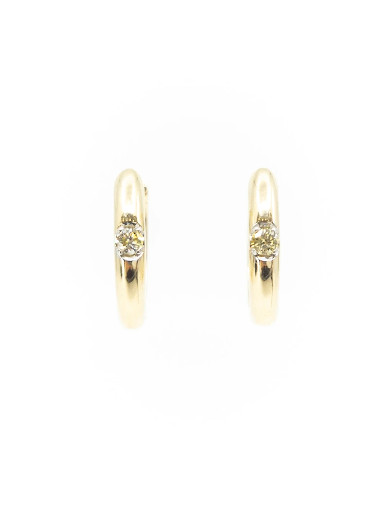 10K Yellow Gold 0.06cttw Round Cut Canadian Diamond Hoop Huggie Hinged Earring