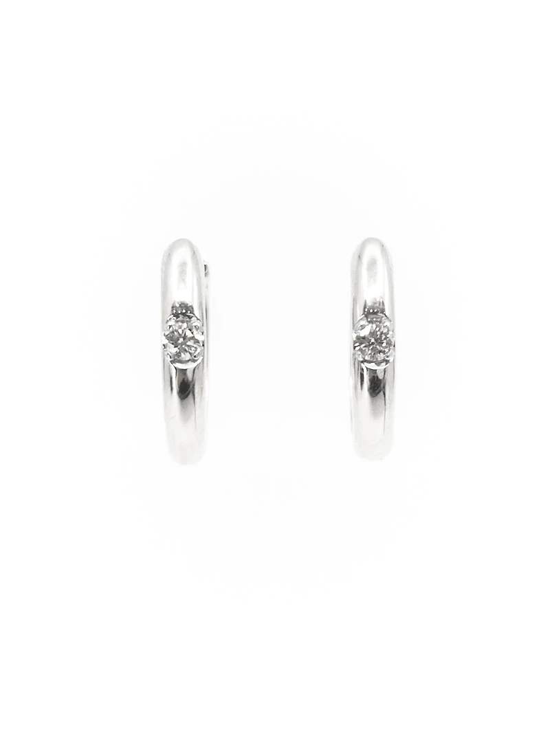 10K White Gold 0.05cttw Canadian Diamond Hoop Huggie Hinged Earrings