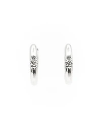 10K White Gold 0.05cttw Canadian Diamond Hoop Huggie Hinged Earrings