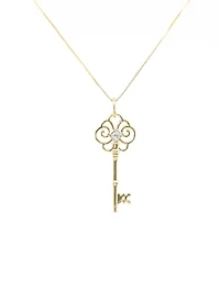 10K Yellow Gold 0.02cttw Canadian Diamond Key Necklace, 18”