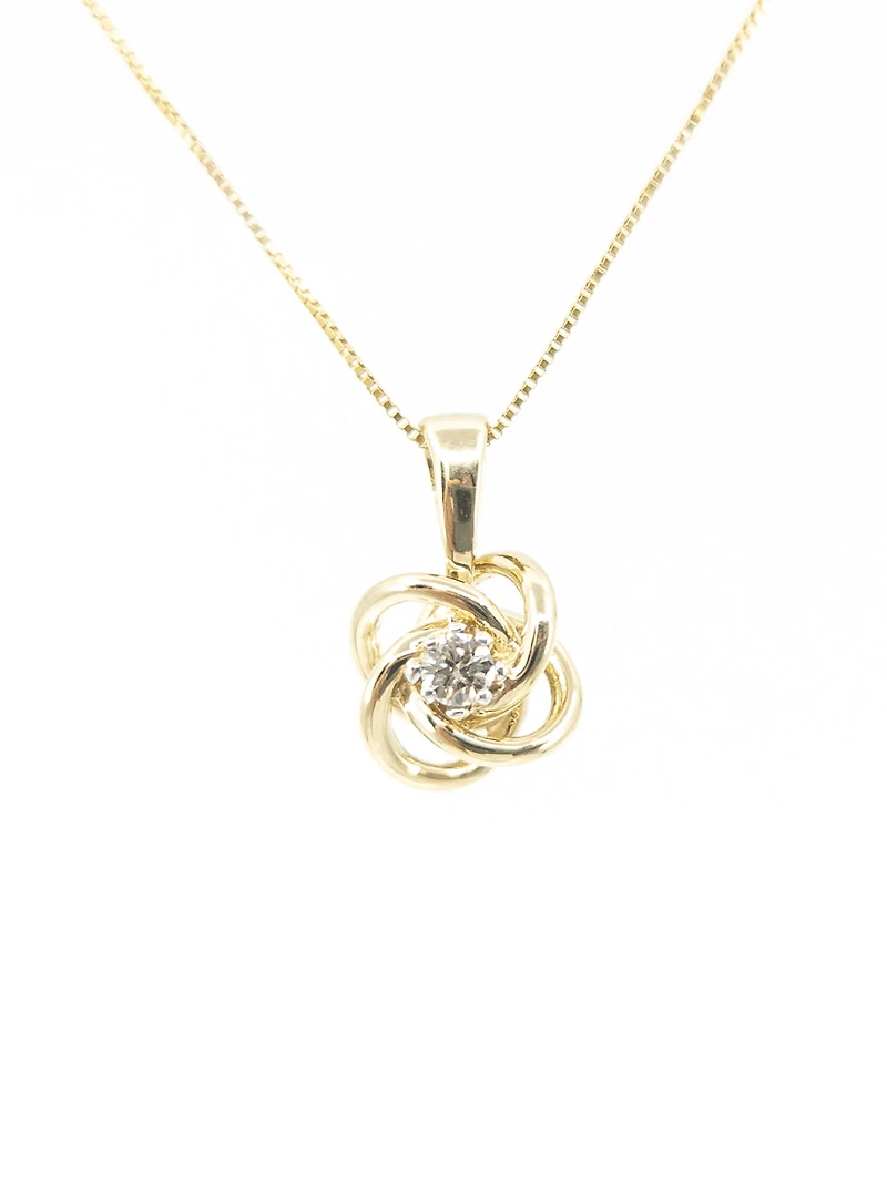 10K Yellow Gold 0.05cttw Canadian Diamond Love Knot Necklace, 18”