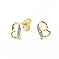 10K Yellow Gold Side Ways Heart Diamond Earrings
