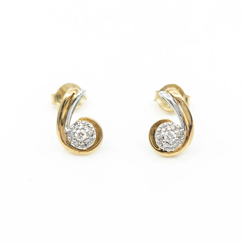 10K Two Tone Yellow and White Gold Diamond Earring
