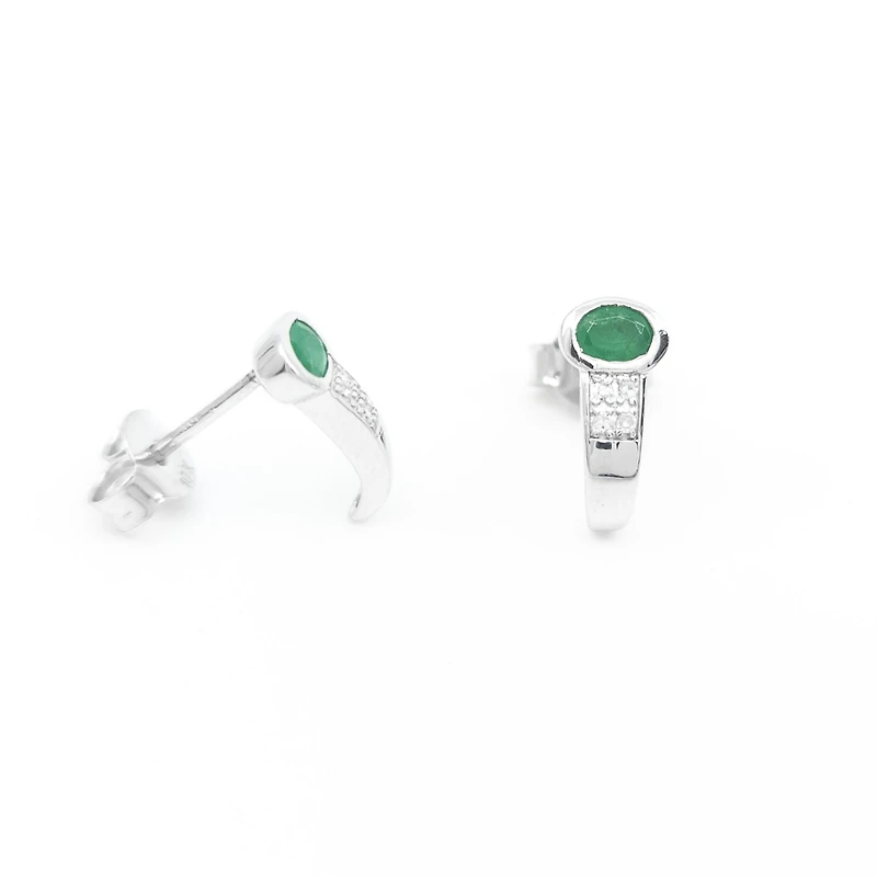 10K White Gold Genuine Emerald & Diamond Earring