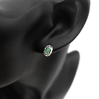 925 Sterling Silver Emerald & Diamond Halo Stud Earrings