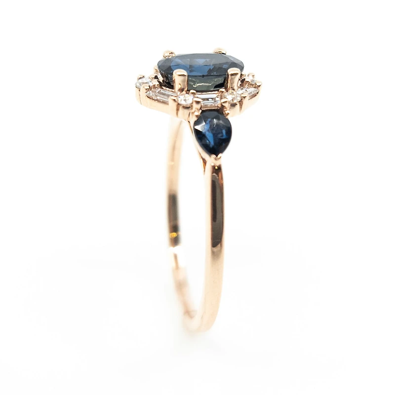 10K Rose Gold 1.50cttw Genuine Sapphire & 0.30cttw Diamonds Ring, size 6.5