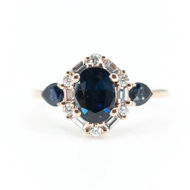 10K Rose Gold 1.50cttw Genuine Sapphire & 0.30cttw Diamonds Ring, size 6.5