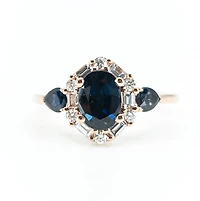 10K Rose Gold 1.50cttw Genuine Sapphire & 0.30cttw Diamonds Ring, size 6.5