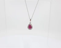 10K White Gold Genuine Ruby and Diamond Pendant, 18"