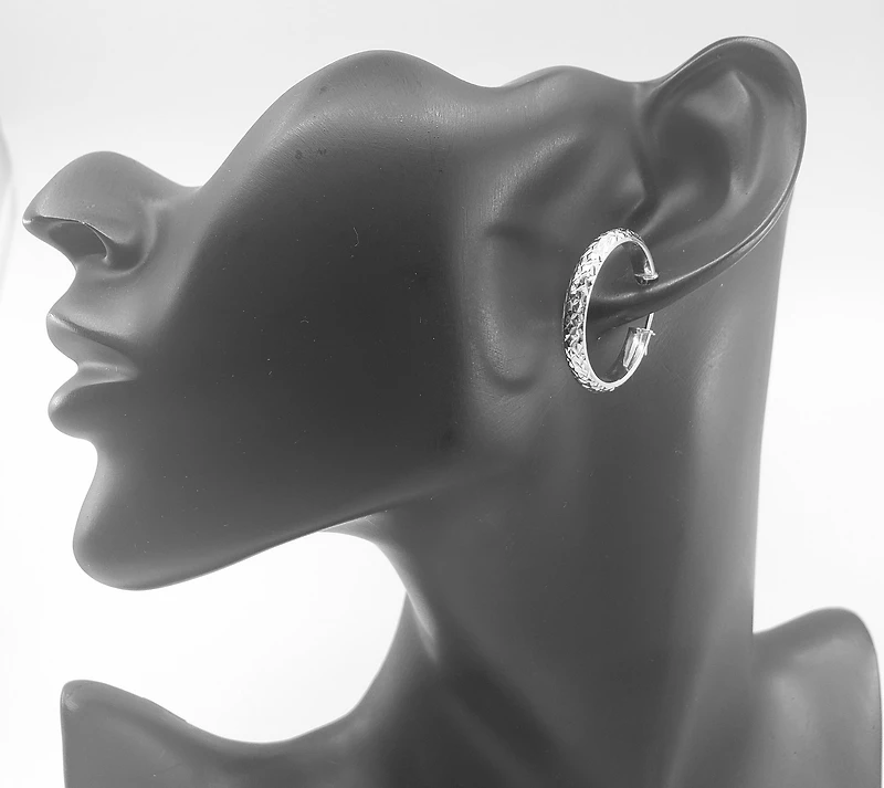 10K White Gold Etched Hoops - 30mm